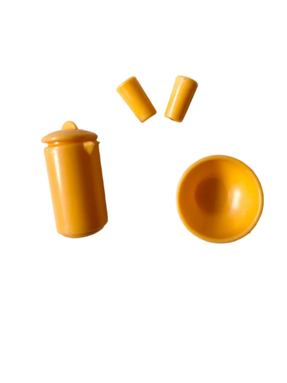 Vintage Barbie Pitcher, Cup and Bowl set orange yellow retro doll accessories